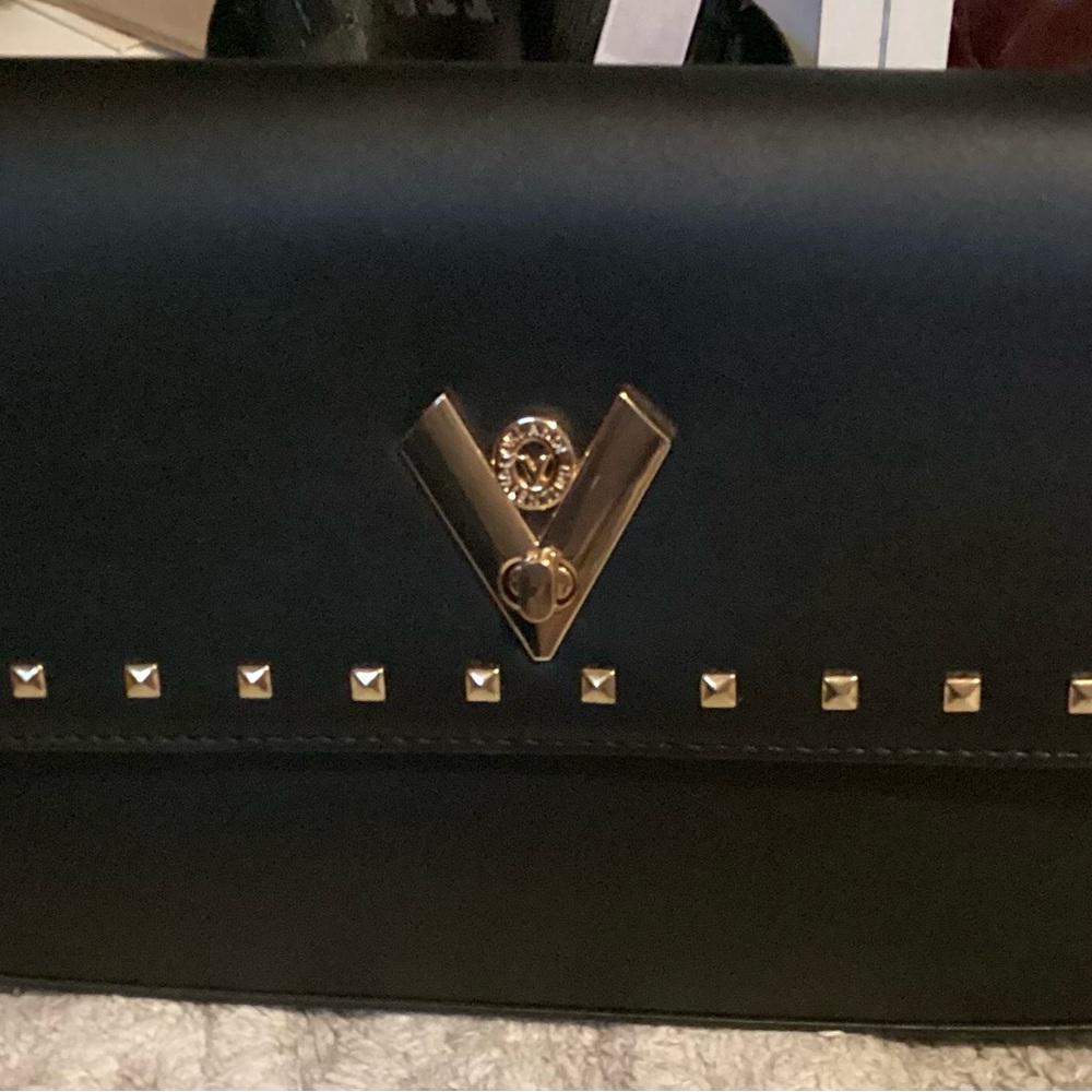 Orlandi Valentino Black Clutch with Gold Accents